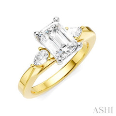 1/4 Ctw Tri-Mount Emerald Shape Center Pear and Round Cut Diamond Semi-Mount Engagement Ring in 14K Yellow and White Gold 1/4 Ctw Tri-Mount Emerald Shape Center Pear and Round Cut Diamond Semi-Mount Engagement Ring in 14K Yellow and White Gold