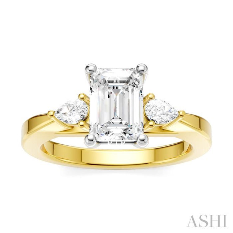1/4 Ctw Tri-Mount Emerald Shape Center Pear and Round Cut Diamond Semi-Mount Engagement Ring in 14K Yellow and White Gold 1/4 Ctw Tri-Mount Emerald Shape Center Pear and Round Cut Diamond Semi-Mount Engagement Ring in 14K Yellow and White Gold