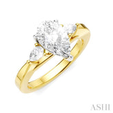 1/4 Ctw Tri-Mount Centerpiece Pear and Round Cut Diamond Semi-Mount Engagement Ring in 14K Yellow and White Gold