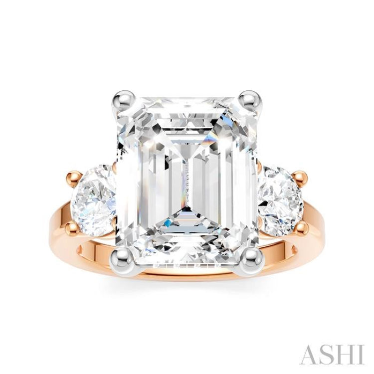 1 1/10 Ctw Tri-Mount Emerald Shape Center Round Cut Diamond Semi-Mount Engagement Ring in 14K Rose and White Gold 1 1/10 Ctw Tri-Mount Emerald Shape Center Round Cut Diamond Semi-Mount Engagement Ring in 14K Rose and White Gold