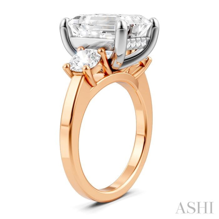 1 1/10 Ctw Tri-Mount Emerald Shape Center Round Cut Diamond Semi-Mount Engagement Ring in 14K Rose and White Gold 1 1/10 Ctw Tri-Mount Emerald Shape Center Round Cut Diamond Semi-Mount Engagement Ring in 14K Rose and White Gold
