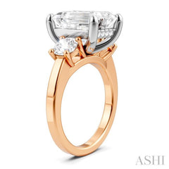 1 1/10 Ctw Tri-Mount Emerald Shape Center Round Cut Diamond Semi-Mount Engagement Ring in 14K Rose and White Gold 1 1/10 Ctw Tri-Mount Emerald Shape Center Round Cut Diamond Semi-Mount Engagement Ring in 14K Rose and White Gold