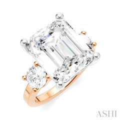 1 1/10 Ctw Tri-Mount Emerald Shape Center Round Cut Diamond Semi-Mount Engagement Ring in 14K Rose and White Gold 1 1/10 Ctw Tri-Mount Emerald Shape Center Round Cut Diamond Semi-Mount Engagement Ring in 14K Rose and White Gold