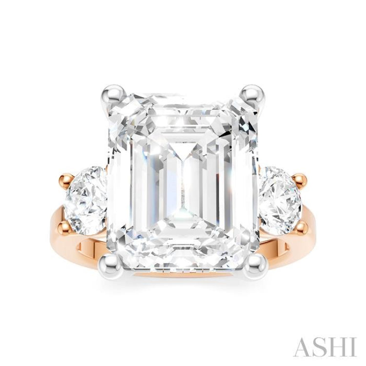 1 1/10 Ctw Tri-Mount Emerald Shape Center Round Cut Diamond Semi-Mount Engagement Ring in 14K Rose and White Gold 1 1/10 Ctw Tri-Mount Emerald Shape Center Round Cut Diamond Semi-Mount Engagement Ring in 14K Rose and White Gold