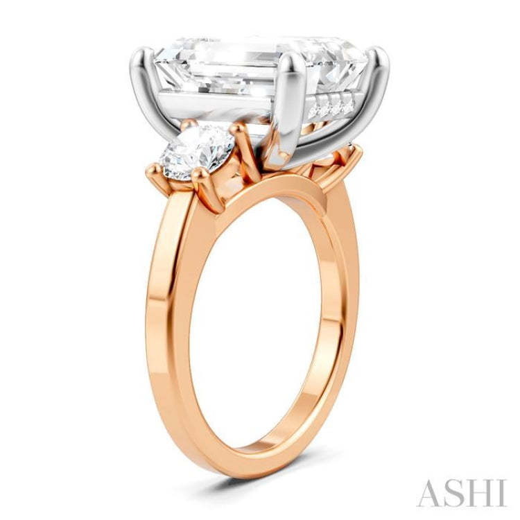 1 1/10 Ctw Tri-Mount Emerald Shape Center Round Cut Diamond Semi-Mount Engagement Ring in 14K Rose and White Gold 1 1/10 Ctw Tri-Mount Emerald Shape Center Round Cut Diamond Semi-Mount Engagement Ring in 14K Rose and White Gold