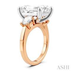 1 1/10 Ctw Tri-Mount Emerald Shape Center Round Cut Diamond Semi-Mount Engagement Ring in 14K Rose and White Gold 1 1/10 Ctw Tri-Mount Emerald Shape Center Round Cut Diamond Semi-Mount Engagement Ring in 14K Rose and White Gold