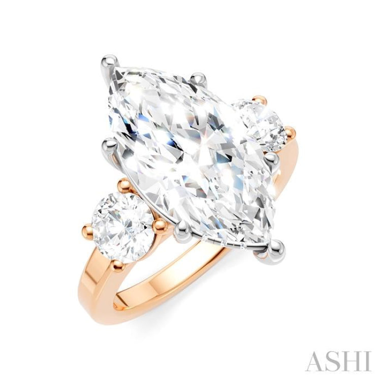 1 1/10 Ctw Tri-Mount Marquise Shape Center Round Cut Diamond Semi-Mount Engagement Ring in 14K Rose and White Gold 1 1/10 Ctw Tri-Mount Marquise Shape Center Round Cut Diamond Semi-Mount Engagement Ring in 14K Rose and White Gold