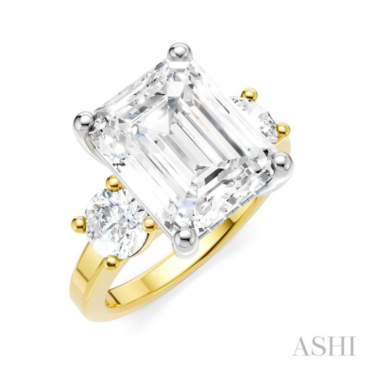 1 1/10 Ctw Tri-Mount Emerald Shape Center Round Cut Diamond Semi-Mount Engagement Ring in 14K Yellow and White Gold 1 1/10 Ctw Tri-Mount Emerald Shape Center Round Cut Diamond Semi-Mount Engagement Ring in 14K Yellow and White Gold