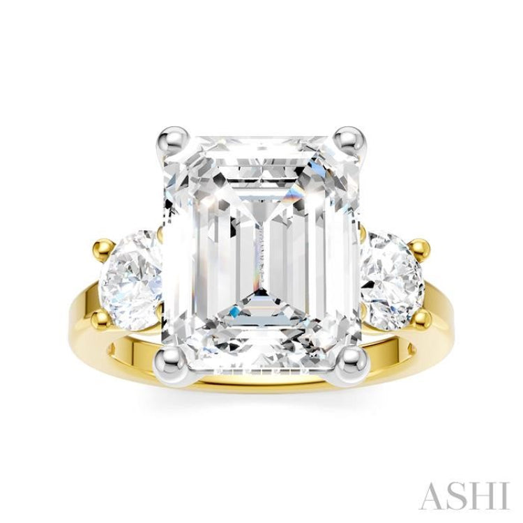 1 1/10 Ctw Tri-Mount Emerald Shape Center Round Cut Diamond Semi-Mount Engagement Ring in 14K Yellow and White Gold 1 1/10 Ctw Tri-Mount Emerald Shape Center Round Cut Diamond Semi-Mount Engagement Ring in 14K Yellow and White Gold