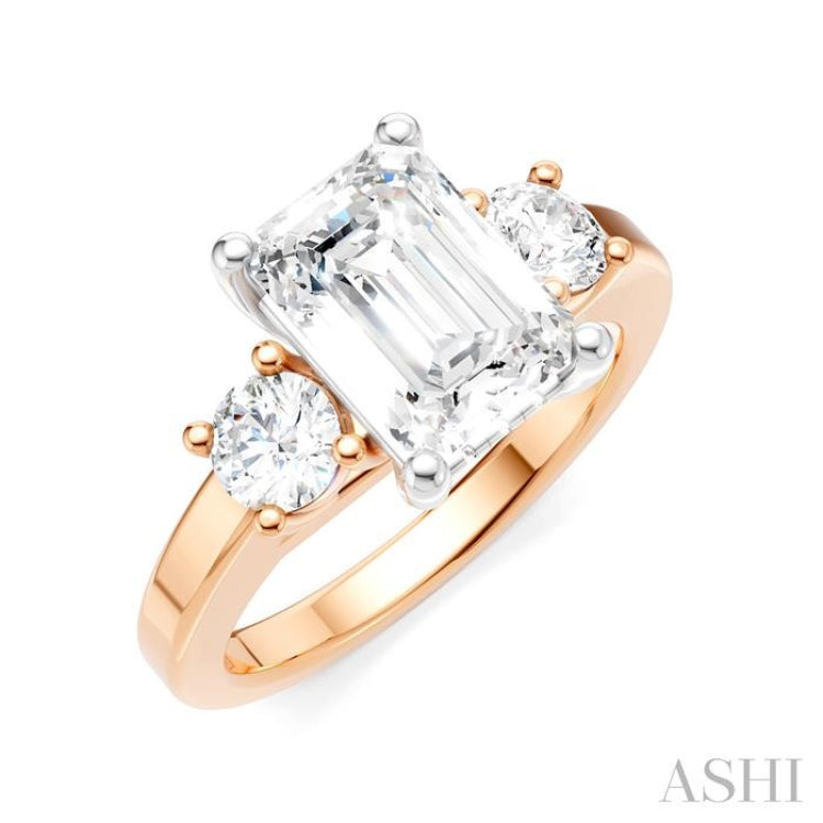 1/2 Ctw Tri-Mount Emerald Shape Center Round Cut Diamond Semi-Mount Engagement Ring in 14K Rose and White Gold 1/2 Ctw Tri-Mount Emerald Shape Center Round Cut Diamond Semi-Mount Engagement Ring in 14K Rose and White Gold