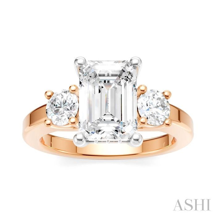 1/2 Ctw Tri-Mount Emerald Shape Center Round Cut Diamond Semi-Mount Engagement Ring in 14K Rose and White Gold 1/2 Ctw Tri-Mount Emerald Shape Center Round Cut Diamond Semi-Mount Engagement Ring in 14K Rose and White Gold