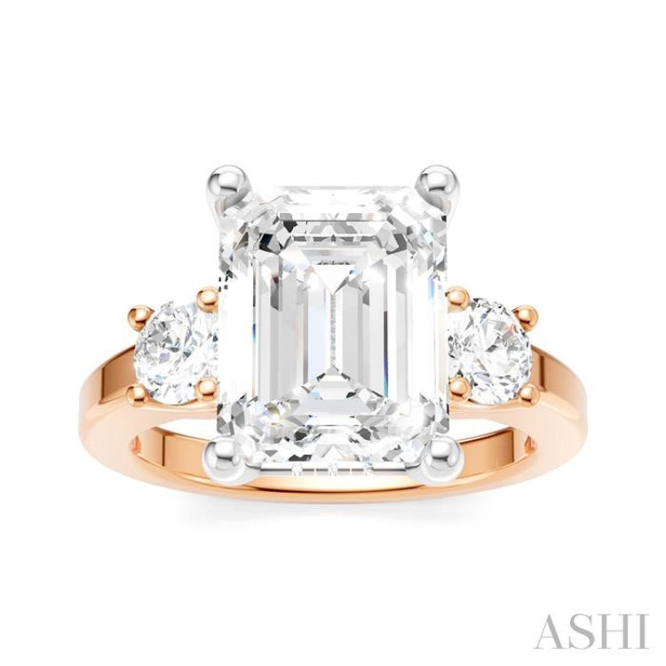 1/2 Ctw Tri-Mount Emerald Shape Center Round Cut Diamond Semi-Mount Engagement Ring in 14K Rose and White Gold 1/2 Ctw Tri-Mount Emerald Shape Center Round Cut Diamond Semi-Mount Engagement Ring in 14K Rose and White Gold