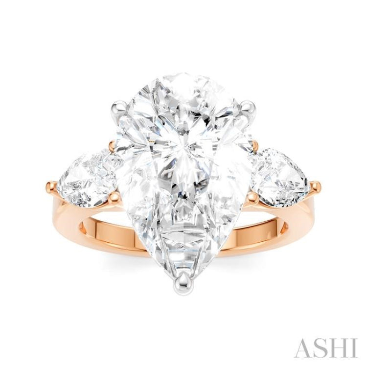 1 1/10 Ctw Tri-Mount Centerpiece Pear and Round Cut Diamond Semi-Mount Engagement Ring in 14K Rose and White Gold 1 1/10 Ctw Tri-Mount Centerpiece Pear and Round Cut Diamond Semi-Mount Engagement Ring in 14K Rose and White Gold