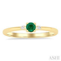 3.5 MM Round Shape Emerald and 1/50 Ctw Petite Round Cut Diamond Fashion Ring in 10K Yellow Gold 3.5 MM Round Shape Emerald and 1/50 Ctw Petite Round Cut Diamond Fashion Ring in 10K Yellow Gold