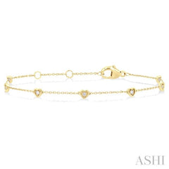 1/10 Ctw Petite Heart Round Cut Diamond Station Bracelet in 10K Yellow Gold 1/10 Ctw Petite Heart Round Cut Diamond Station Bracelet in 10K Yellow Gold