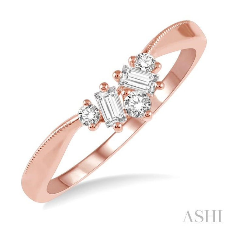 1/5 Ctw Chevron Baguette and Round Cut Diamond Band in 14K Rose Gold 1/5 Ctw Chevron Baguette and Round Cut Diamond Band in 14K Rose Gold
