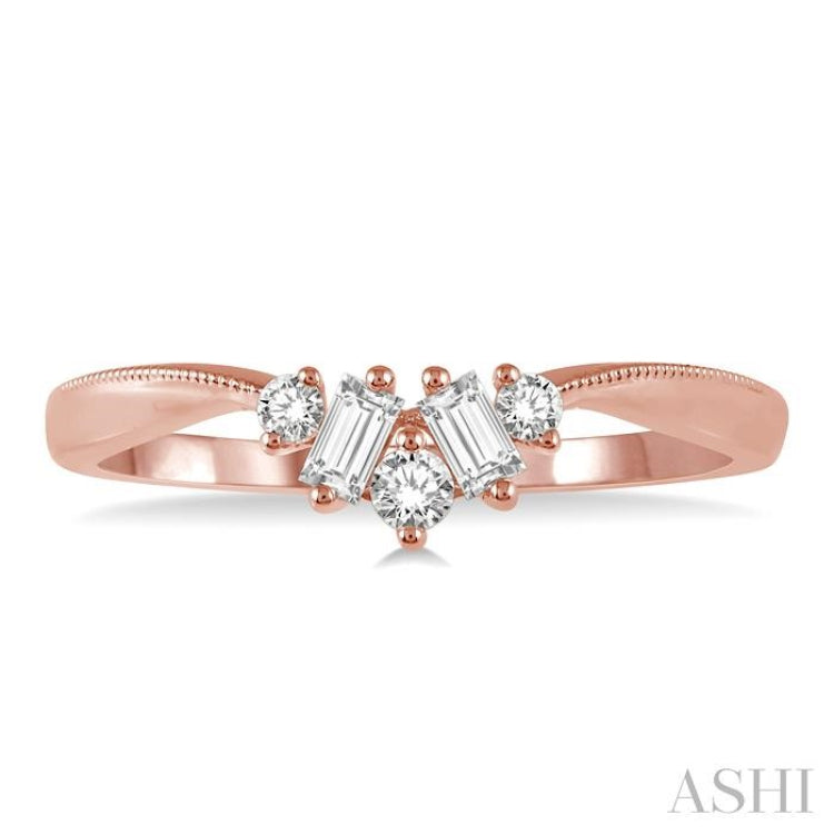 1/5 Ctw Chevron Baguette and Round Cut Diamond Band in 14K Rose Gold 1/5 Ctw Chevron Baguette and Round Cut Diamond Band in 14K Rose Gold