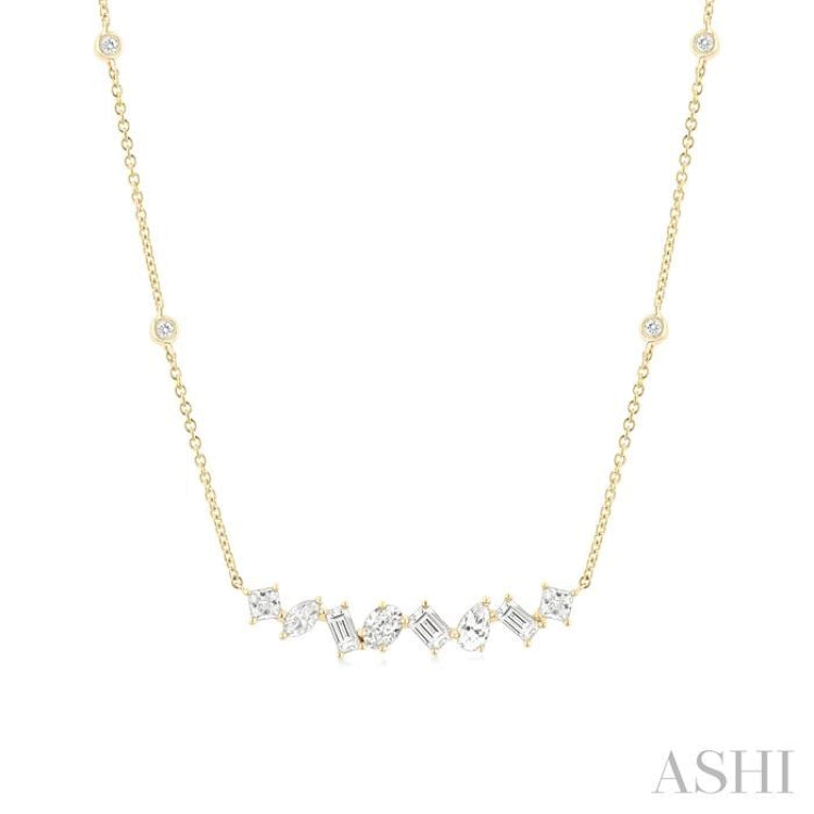 1 1/10 Ctw Mixed Diamond Cut Fashion Station Necklace in 14K Yellow Gold 1 1/10 Ctw Mixed Diamond Cut Fashion Station Necklace in 14K Yellow Gold