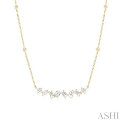 1 1/10 Ctw Mixed Diamond Cut Fashion Station Necklace in 14K Yellow Gold 1 1/10 Ctw Mixed Diamond Cut Fashion Station Necklace in 14K Yellow Gold
