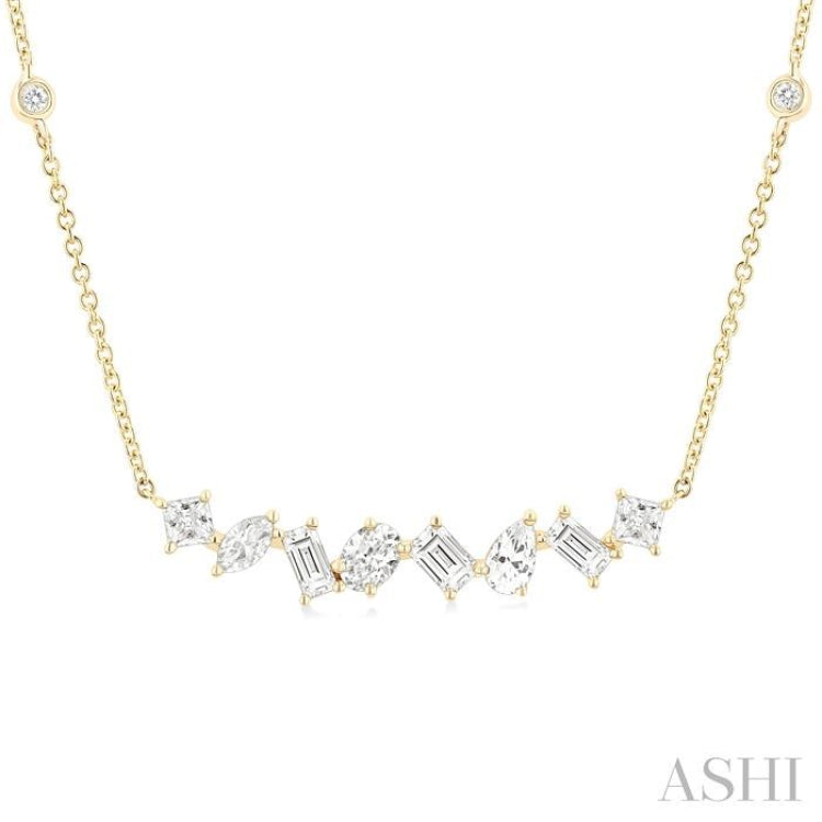 1 1/10 Ctw Mixed Diamond Cut Fashion Station Necklace in 14K Yellow Gold 1 1/10 Ctw Mixed Diamond Cut Fashion Station Necklace in 14K Yellow Gold