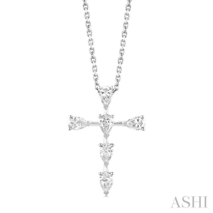 1/2 Ctw Cross 6-Stone Pear Cut Diamond Fashion Pendant With Chain in 14K White Gold 1/2 Ctw Cross 6-Stone Pear Cut Diamond Fashion Pendant With Chain in 14K White Gold