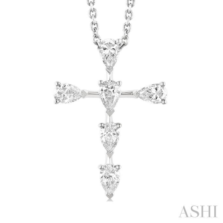 1/2 Ctw Cross 6-Stone Pear Cut Diamond Fashion Pendant With Chain in 14K White Gold 1/2 Ctw Cross 6-Stone Pear Cut Diamond Fashion Pendant With Chain in 14K White Gold
