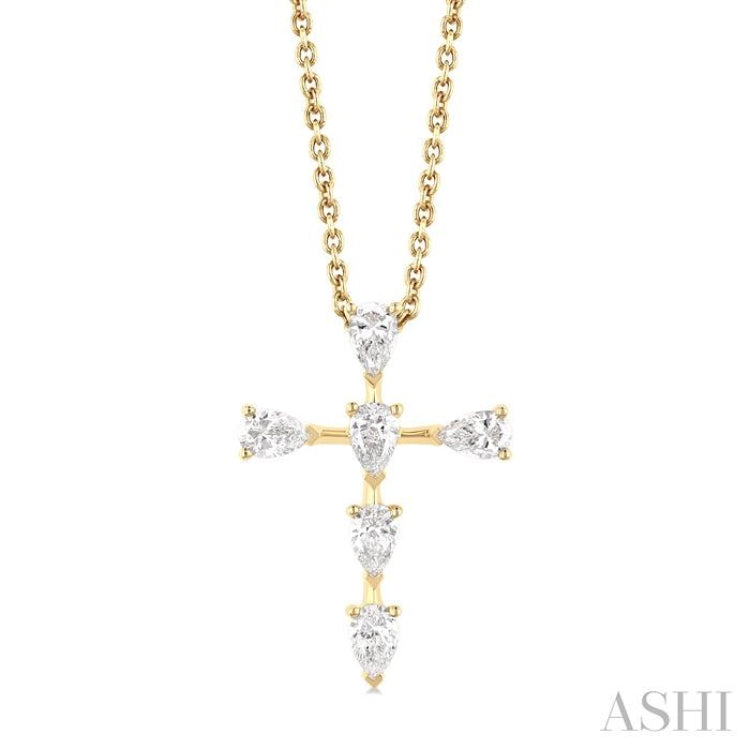 1/2 Ctw Cross 6-Stone Pear Cut Diamond Fashion Pendant With Chain in 14K Yellow Gold 1/2 Ctw Cross 6-Stone Pear Cut Diamond Fashion Pendant With Chain in 14K Yellow Gold