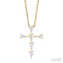 1/2 Ctw Cross 6-Stone Pear Cut Diamond Fashion Pendant With Chain in 14K Yellow Gold 1/2 Ctw Cross 6-Stone Pear Cut Diamond Fashion Pendant With Chain in 14K Yellow Gold