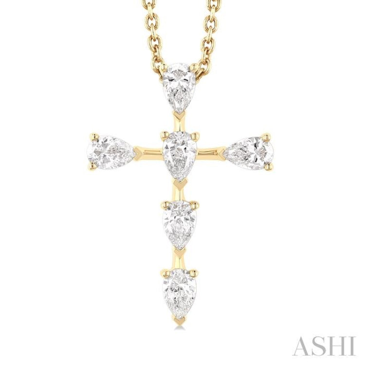 1/2 Ctw Cross 6-Stone Pear Cut Diamond Fashion Pendant With Chain in 14K Yellow Gold 1/2 Ctw Cross 6-Stone Pear Cut Diamond Fashion Pendant With Chain in 14K Yellow Gold