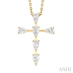 1/2 Ctw Cross 6-Stone Pear Cut Diamond Fashion Pendant With Chain in 14K Yellow Gold 1/2 Ctw Cross 6-Stone Pear Cut Diamond Fashion Pendant With Chain in 14K Yellow Gold
