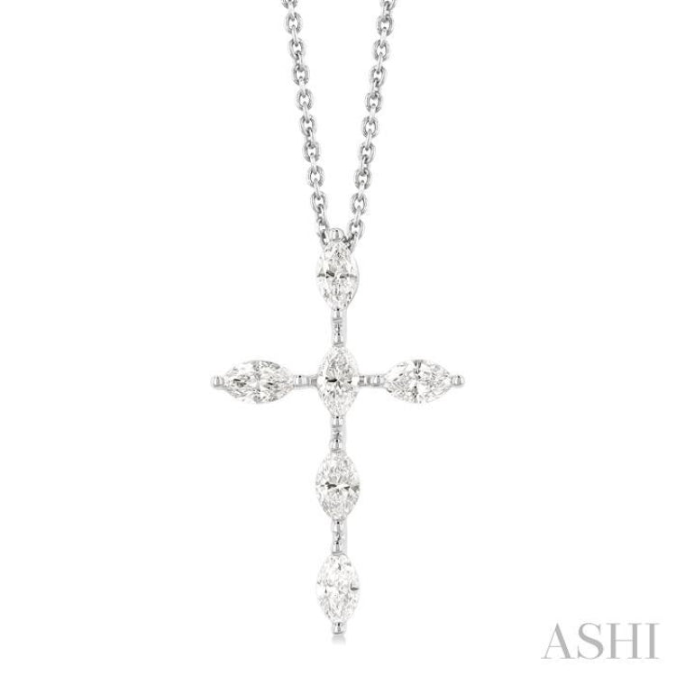 3/4 Ctw Cross 6-Stone Marquise Cut Diamond Fashion Pendant With Chain in 14K White Gold 3/4 Ctw Cross 6-Stone Marquise Cut Diamond Fashion Pendant With Chain in 14K White Gold