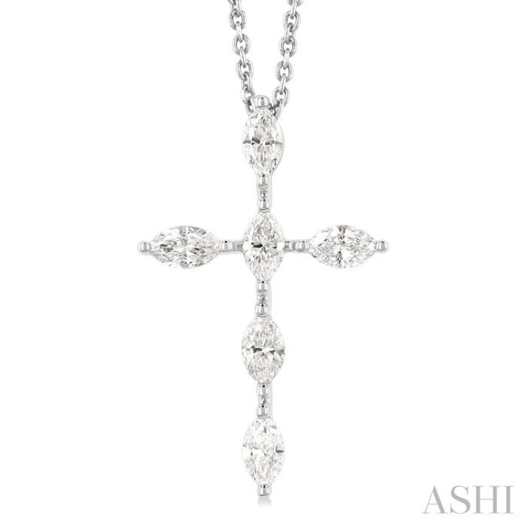 3/4 Ctw Cross 6-Stone Marquise Cut Diamond Fashion Pendant With Chain in 14K White Gold 3/4 Ctw Cross 6-Stone Marquise Cut Diamond Fashion Pendant With Chain in 14K White Gold