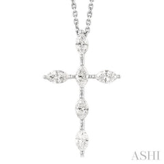 3/4 Ctw Cross 6-Stone Marquise Cut Diamond Fashion Pendant With Chain in 14K White Gold 3/4 Ctw Cross 6-Stone Marquise Cut Diamond Fashion Pendant With Chain in 14K White Gold