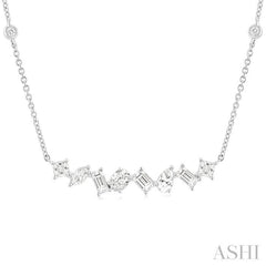 1 1/10 Ctw Mixed Diamond Cut Fashion Station Necklace in 14K White Gold 1 1/10 Ctw Mixed Diamond Cut Fashion Station Necklace in 14K White Gold