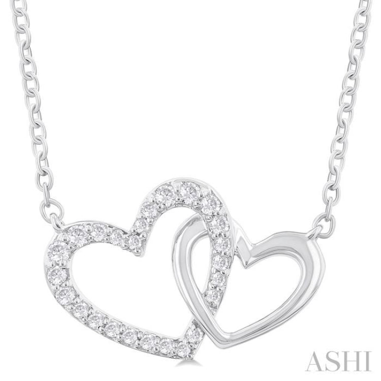 1/8 Ctw Interlocked Heart Round Cut Diamond Fashion Pendant With Chain in 10K White Gold 1/8 Ctw Interlocked Heart Round Cut Diamond Fashion Pendant With Chain in 10K White Gold