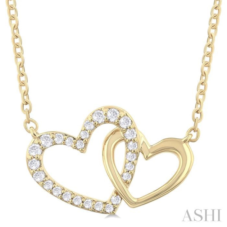 1/8 Ctw Interlocked Heart Round Cut Diamond Fashion Pendant With Chain in 10K Yellow Gold 1/8 Ctw Interlocked Heart Round Cut Diamond Fashion Pendant With Chain in 10K Yellow Gold