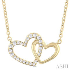 1/8 Ctw Interlocked Heart Round Cut Diamond Fashion Pendant With Chain in 10K Yellow Gold 1/8 Ctw Interlocked Heart Round Cut Diamond Fashion Pendant With Chain in 10K Yellow Gold
