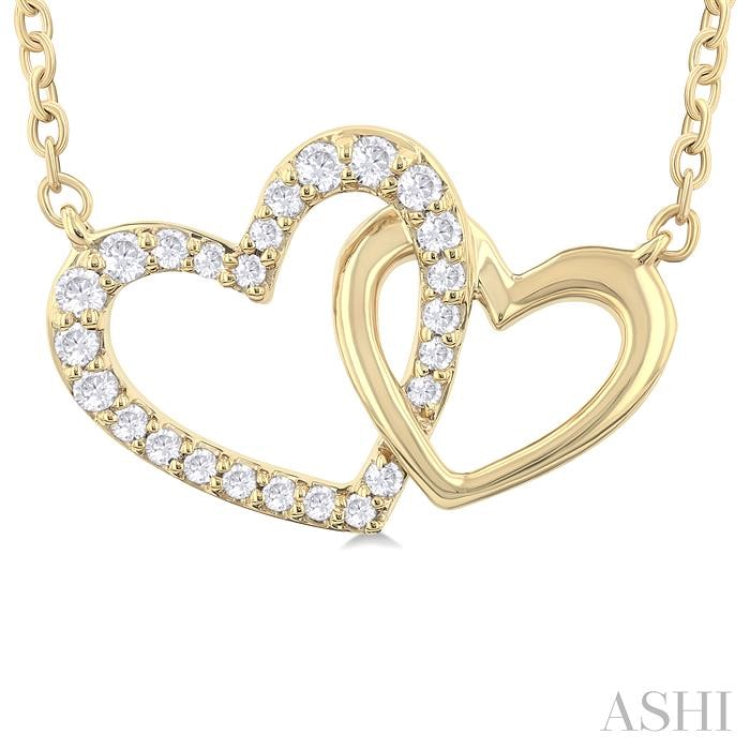 1/8 Ctw Interlocked Heart Round Cut Diamond Fashion Pendant With Chain in 10K Yellow Gold 1/8 Ctw Interlocked Heart Round Cut Diamond Fashion Pendant With Chain in 10K Yellow Gold