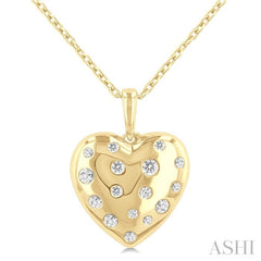 1/6 Ctw Bold Puffed Heart Round Cut Diamond Sprinkled Fashion Pendant With Chain in 10K Yellow Gold 1/6 Ctw Bold Puffed Heart Round Cut Diamond Sprinkled Fashion Pendant With Chain in 10K Yellow Gold