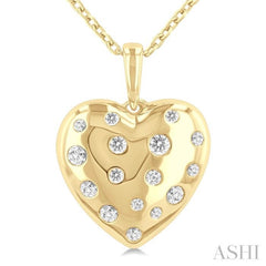 1/6 Ctw Bold Puffed Heart Round Cut Diamond Sprinkled Fashion Pendant With Chain in 10K Yellow Gold 1/6 Ctw Bold Puffed Heart Round Cut Diamond Sprinkled Fashion Pendant With Chain in 10K Yellow Gold