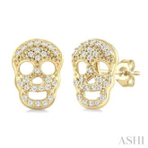 1/6 Ctw Petite Skull Single Cut Diamond Fashion Earrings in 10K Yellow Gold