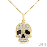 1/6 Ctw Petite Skull Single Cut Diamond Fashion Pendant With Chain in 10K Yellow Gold