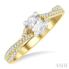1/2 ctw Split Criss Cross Round & Oval Cut Diamond Engagement Ring With 1/3 ctw Oval Cut Center Stone in 14K Yellow and White Gold 1/2 ctw Split Criss Cross Round & Oval Cut Diamond Engagement Ring With 1/3 ctw Oval Cut Center Stone in 14K Yellow and White Gold