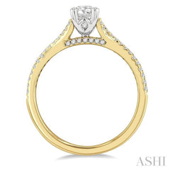 1/2 ctw Split Criss Cross Round & Oval Cut Diamond Engagement Ring With 1/3 ctw Oval Cut Center Stone in 14K Yellow and White Gold 1/2 ctw Split Criss Cross Round & Oval Cut Diamond Engagement Ring With 1/3 ctw Oval Cut Center Stone in 14K Yellow and White Gold