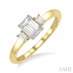3/8 Ctw Octagonal and Baguette Diamond Ladies Engagement Ring with 1/3 Ct Emerald cut Center Stone in 14K Yellow and White Gold 3/8 Ctw Octagonal and Baguette Diamond Ladies Engagement Ring with 1/3 Ct Emerald cut Center Stone in 14K Yellow and White Gold