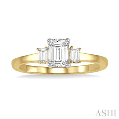 3/8 Ctw Octagonal and Baguette Diamond Ladies Engagement Ring with 1/3 Ct Emerald cut Center Stone in 14K Yellow and White Gold 3/8 Ctw Octagonal and Baguette Diamond Ladies Engagement Ring with 1/3 Ct Emerald cut Center Stone in 14K Yellow and White Gold