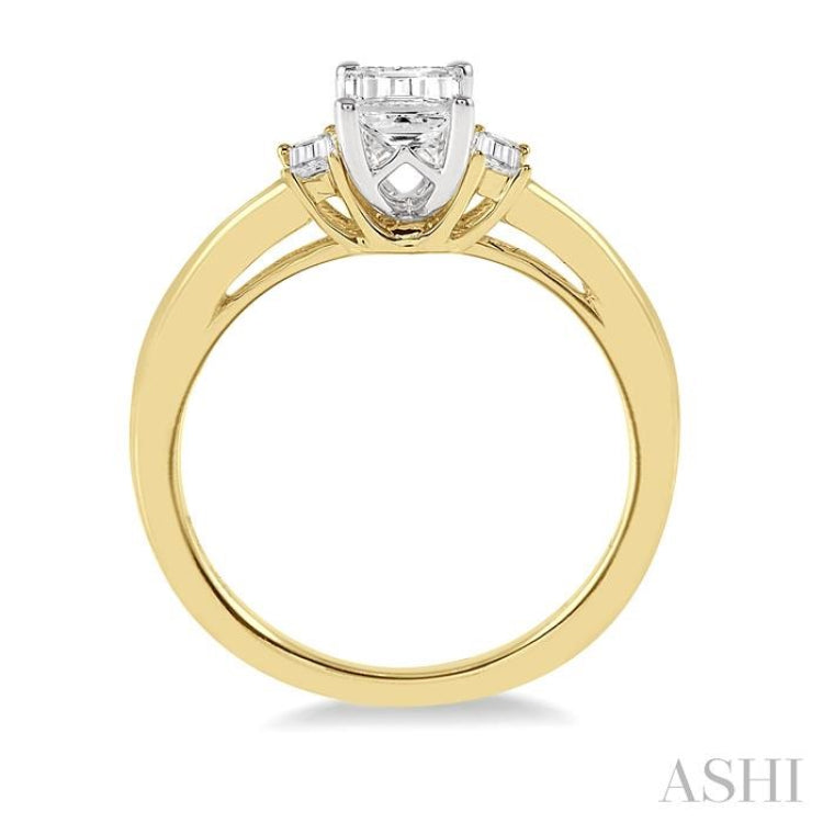 3/8 Ctw Octagonal and Baguette Diamond Ladies Engagement Ring with 1/3 Ct Emerald cut Center Stone in 14K Yellow and White Gold 3/8 Ctw Octagonal and Baguette Diamond Ladies Engagement Ring with 1/3 Ct Emerald cut Center Stone in 14K Yellow and White Gold