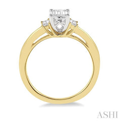 3/8 Ctw Octagonal and Baguette Diamond Ladies Engagement Ring with 1/3 Ct Emerald cut Center Stone in 14K Yellow and White Gold 3/8 Ctw Octagonal and Baguette Diamond Ladies Engagement Ring with 1/3 Ct Emerald cut Center Stone in 14K Yellow and White Gold