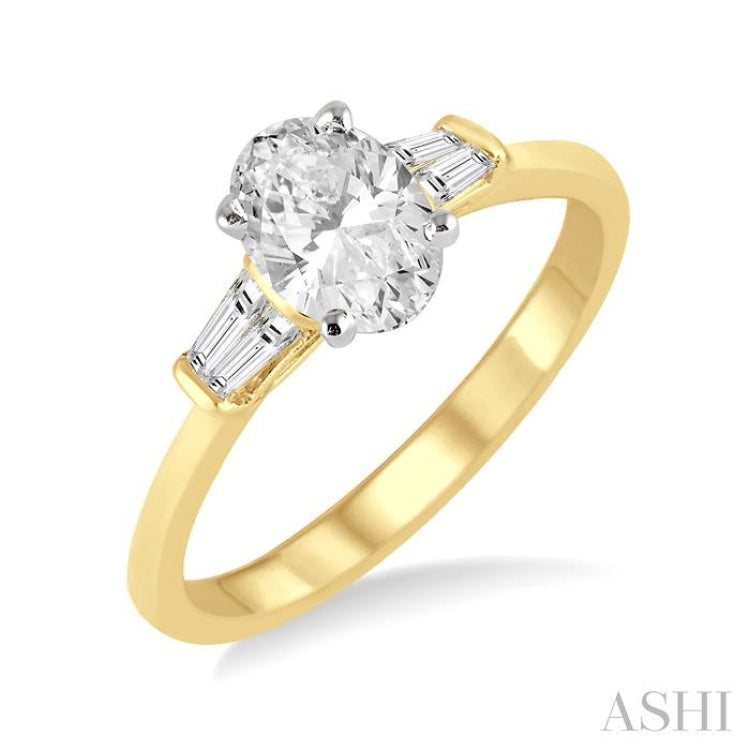 1/2 Ctw Baguette and Oval Cut Diamond Ladies Engagement Ring with 1/3 Ct Oval Cut Center Stone in 14K Yellow and White Gold 1/2 Ctw Baguette and Oval Cut Diamond Ladies Engagement Ring with 1/3 Ct Oval Cut Center Stone in 14K Yellow and White Gold