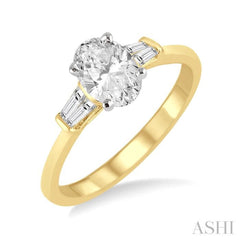 1/2 Ctw Baguette and Oval Cut Diamond Ladies Engagement Ring with 1/3 Ct Oval Cut Center Stone in 14K Yellow and White Gold 1/2 Ctw Baguette and Oval Cut Diamond Ladies Engagement Ring with 1/3 Ct Oval Cut Center Stone in 14K Yellow and White Gold